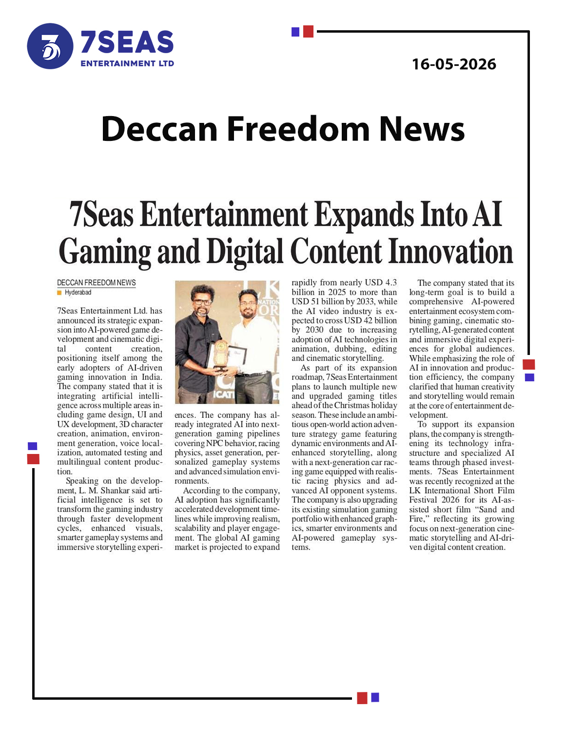 7Seas Entertainment Ltd. Accelerates Expansion into  AI-Powered Gaming and AI-Driven Digital Content Creation
