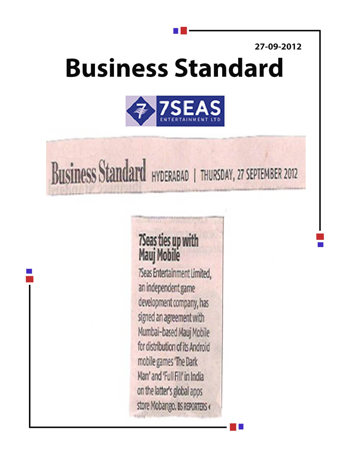 7Seas Entertainment signs up with Mauj Mobile & Mobango for Mobile Games.