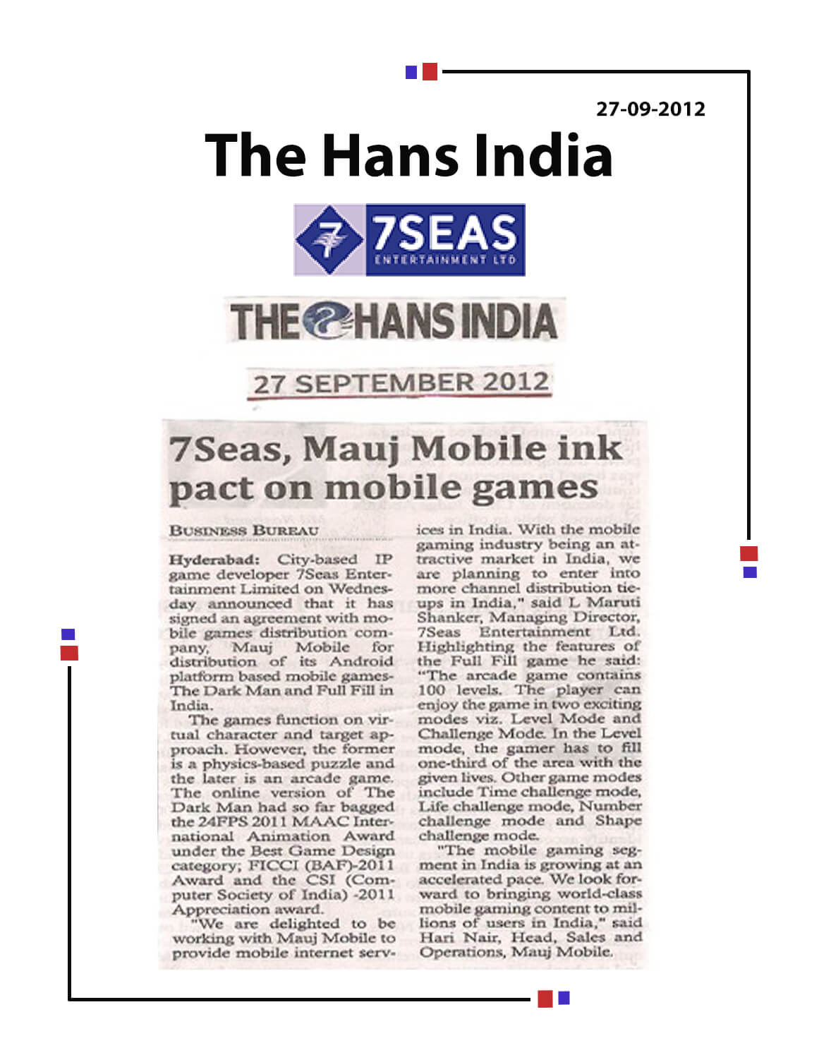 7Seas Entertainment signs up with Mauj Mobile & Mobango for Mobile Games.